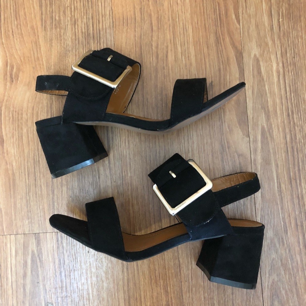 Vintage Black Faux Suede Wedged Sandals